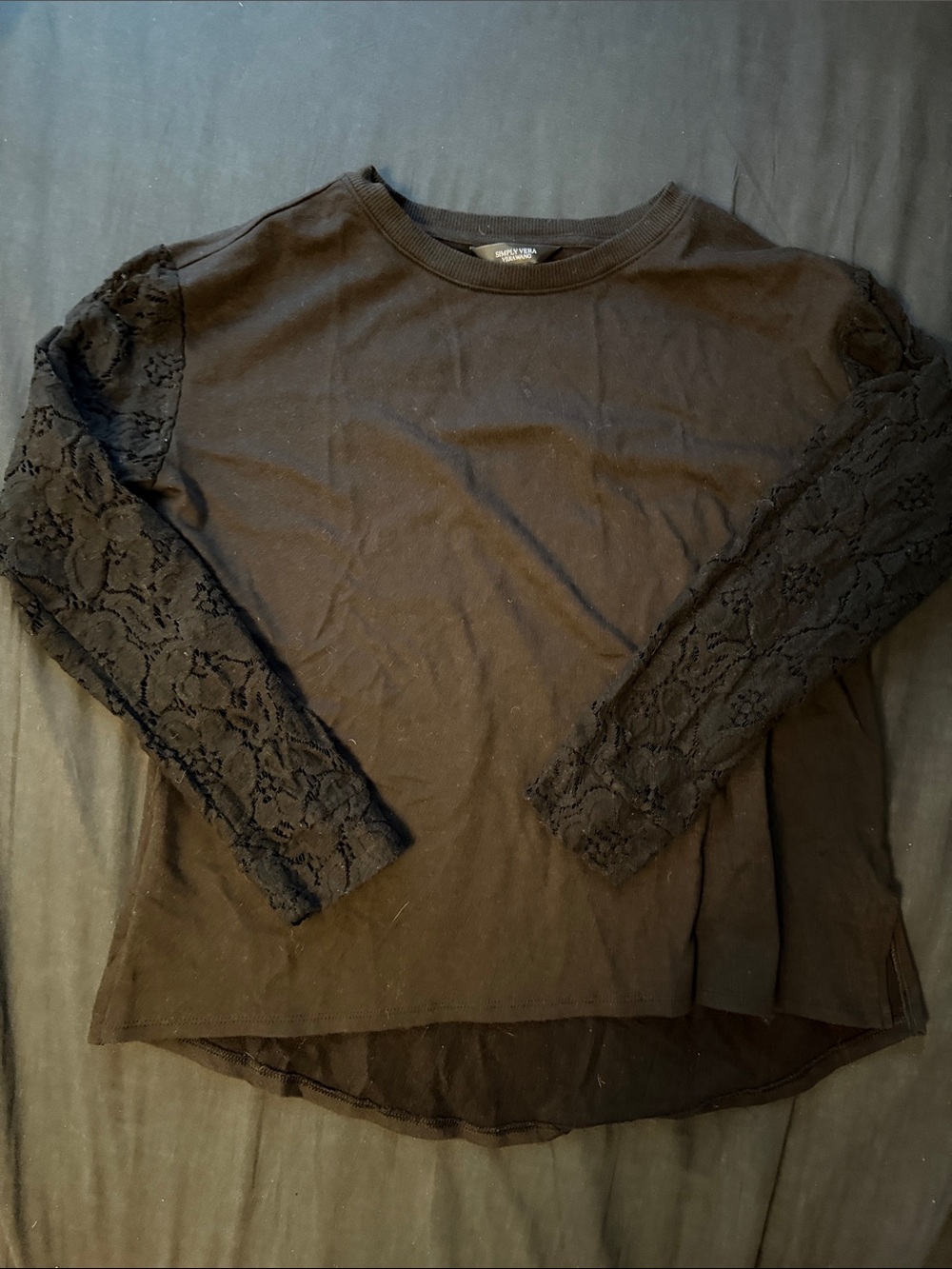 Simply Vera Vera Wang Black Lace-Sleeve Long Sleeve Tee